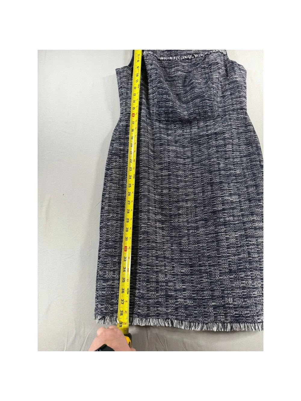 J.Crew Navy Blue White Tweed Fringe Trim Sleeveless Sheath Dress Size 8